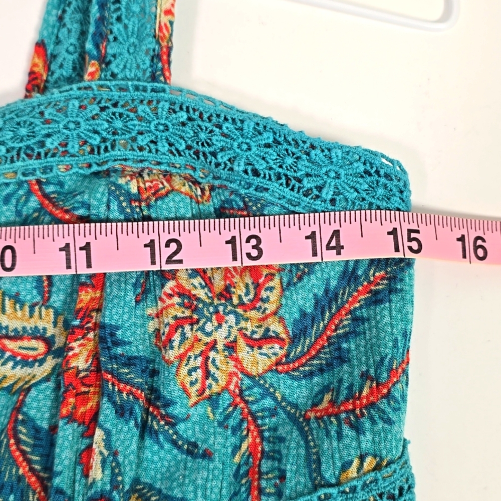 2/$30 Y2K Babydoll Floral Teal Summer‎ Mini Dress Coquette Festival Boho Size XS - Picture 7 of 8